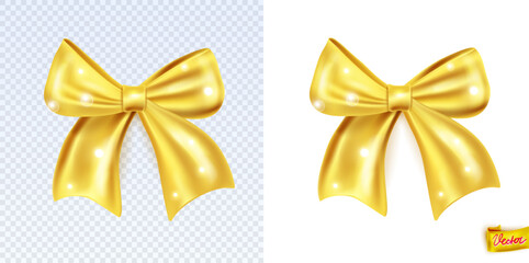 Realistic vector gift box with a glossy golden bow on soft pink wrapping. Elegant festive design for holiday cards, celebrations, Christmas, New Year, sales, invitations, and branding