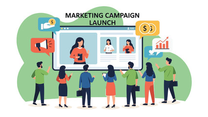 Minimal, modern vector illustrations of diverse creative professionals engaged in business, marketing, design, social media, and content creation activities. Clean lines, soft colors, flat style.