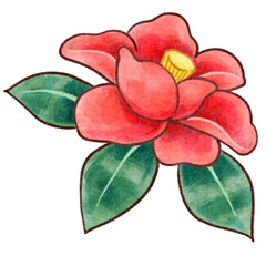 椿の花の手描きラスターイラスト