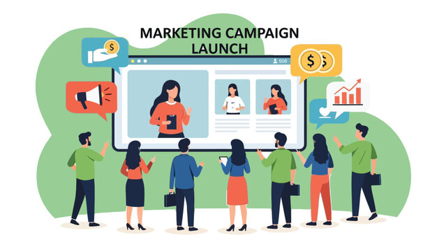 Minimal, modern vector illustrations of diverse creative professionals engaged in business, marketing, design, social media, and content creation activities. Clean lines, soft colors, flat style.