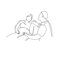 One continuous single drawing line art flat doodle husband, woman, birth, hospital, maternity, childbirth, labor. Isolated image hand draw contour on a white background, hand drawn, not AI
