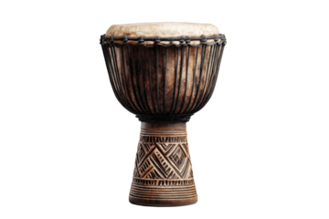 Djembe Tall, wooden, intricately carved drum with rawhide