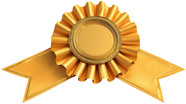 Gold medal award ribbon icon vector symbol of success and achievement