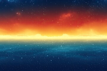 Ocean horizon at sunset, starry sky above