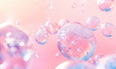 Floating clear spheres against pink