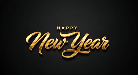 Elegant golden calligraphy of happy new year text with a luxurious metallic sheen set against a sophisticated dark background for festive celebrations and greetings