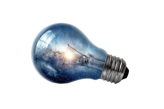 Lightbulb filled with galaxy, cosmic filament, bright center