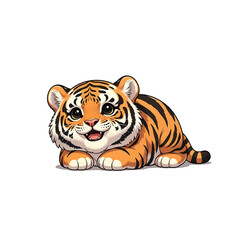 Adorable Baby Tiger Cartoon Character Illustration - Wildlife, Jungle Animal, and Asian Symbol