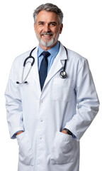 Doctor Man Smiling, professional male physician with stethoscope on white background, healthcare concept