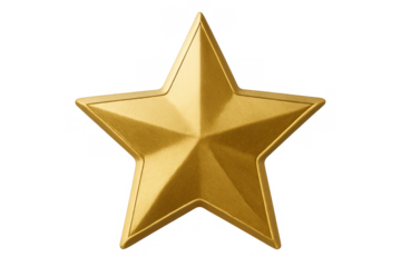 Golden star symbol representing excellence, achievement, victory, and rating success on a transparent background