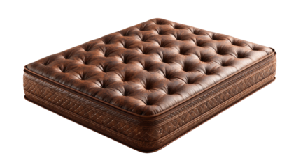 Brown tufted mattress, close-up view on a black background