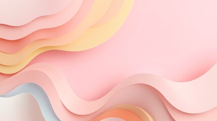 Abstract 3D background with soft pastel pink and yellow layered paper waves creating an elegant and modern design