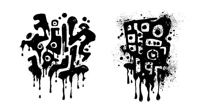 Grunge vector illustration of a hand silhouette made of urban words and shapes with ink pattern and black color design