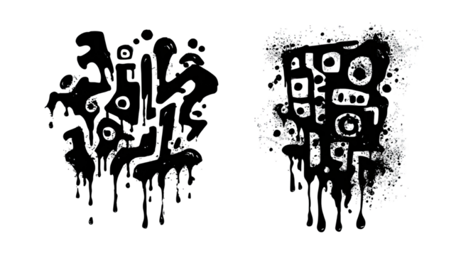 Grunge vector illustration of a hand silhouette made of urban words and shapes with ink pattern and black color design