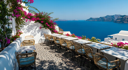 Idyllic Greek Terrace Overlooking the Sea