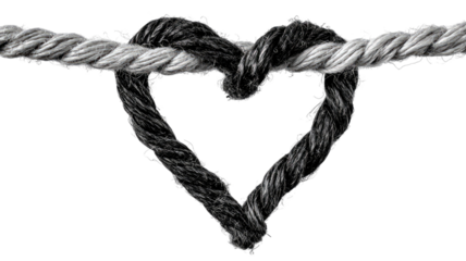 Heart-shaped rope knot symbol of love and connection isolated on a white background