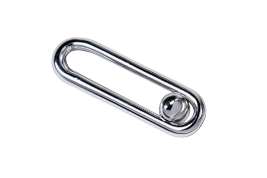 Chrome puzzle piece; metal loops around silver ball