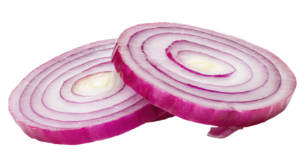 Sliced red onion rings with concentric layers against black