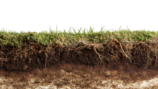 Soil Layers with Grass Roots and Organic Material in Natural Setting