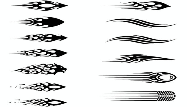 A versatile vector collection of dynamic tribal flames, classic pinstripes, and speed motion graphics for vehicle decoration and design