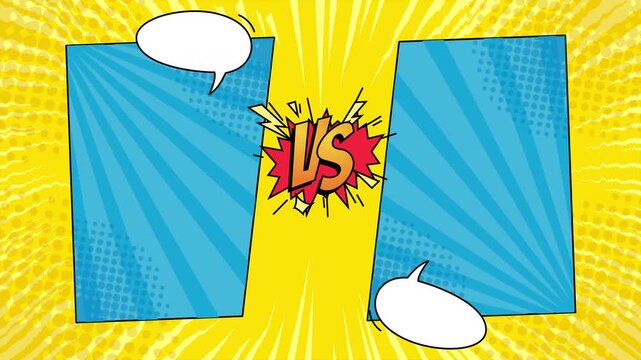 Versus comic animation for dynamic cartoon combat scenes. Suitable for comic book illustrations, fight scenes, gaming graphics, and animation projects. Versus comic loop animation.