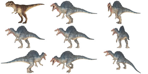 Collection of dinosaur illustrations on white background.