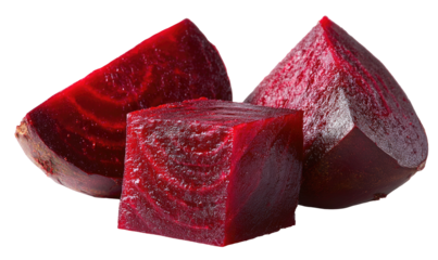 Vibrant ruby-red root vegetable cut into geometric shapes