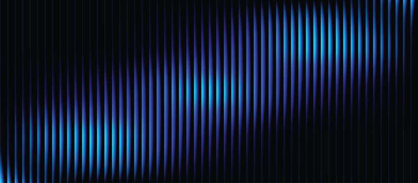 Blue Purple Wave grainy gradient background template. Trendy ribbed glass waves effect texture with futuristic vintage aesthetic and nostalgic retro chrome.  Abstract vertical line pattern