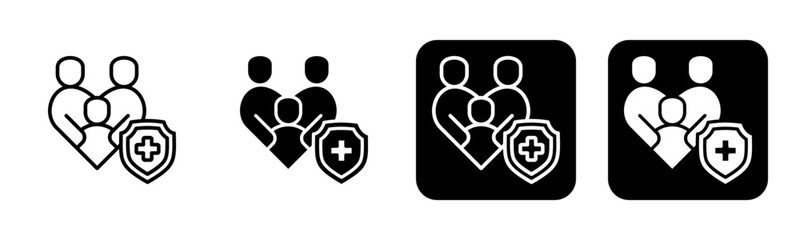 Family Insurance Icon Line and Black Fill Style Collection