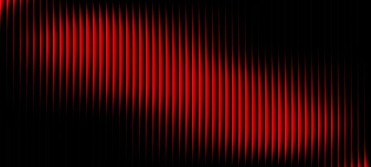 Red, black wave grainy gradient background template. Trendy ribbed glass waves effect texture with futuristic vintage aesthetic and nostalgic retro chrome. Abstract vertical line interference pattern
