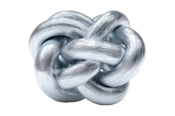 Silver ropes intertwined, forming a complex knotted sphere