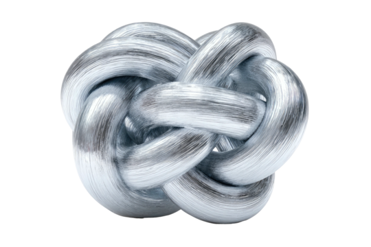 Silver ropes intertwined, forming a complex knotted sphere