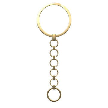 Golden keychain, vector 3D realistic keychain with straight round chain and ring, steel keyholder for keys and breloque