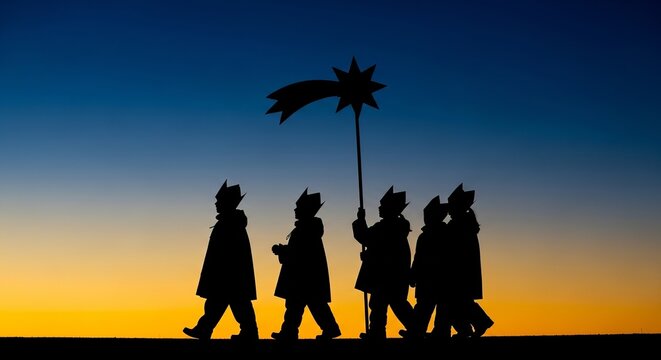 Epiphany Sternsinger Germany, star singers silhouettes