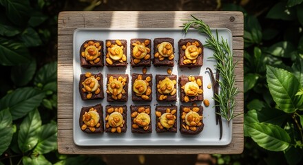 Peanut butter cheesecake An artistic arrangement showcases cashew desserts in jars, accompanied by paint tubes on a wooden board and a vibrant watercolor palette.