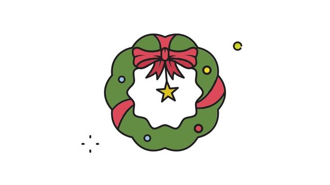 Festive Christmas Wreath with Red Bow and Golden Star Decoration.