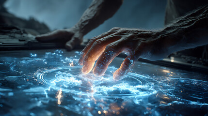 Hands interacting with digital interface