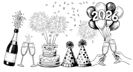 New year 2026 celebration sketch