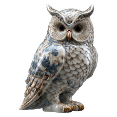 Ceramic owl figurine, high quality, professional stock photo, realistic details, transparent background