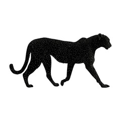 Cheetah stalking silhouette, transparent background, vector icon style, clean minimal, isolated object