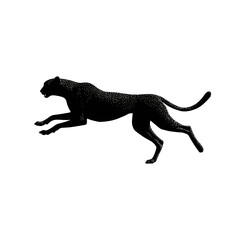 Cheetah crouching silhouette, transparent background, vector icon style, clean minimal, isolated object