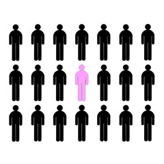 ilustrasi vector unique pink person standing out from crowd concept