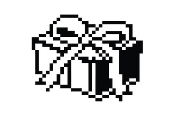 Fototapeta premium Pixel art gift box features black and white retro style for designs