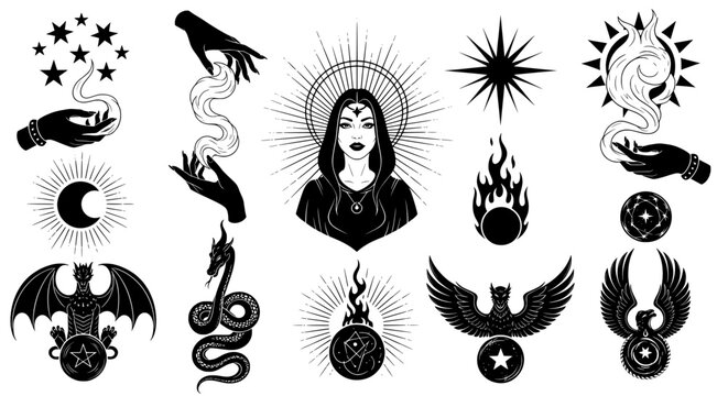 Occult symbols and mystical creatures