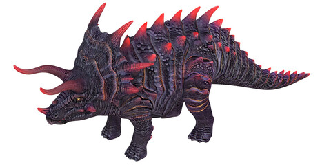 Colorful spiked dinosaur toy on white background