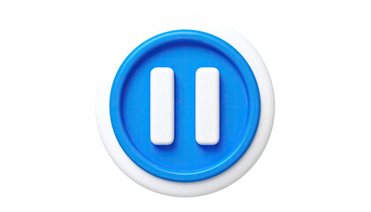 3D blue pause button, round with white border