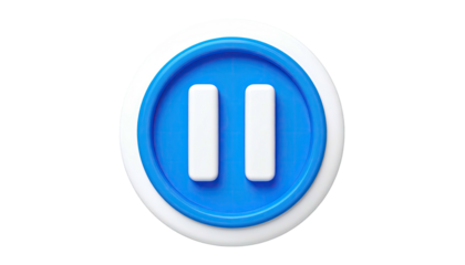 3D blue pause button, round with white border