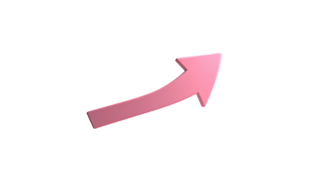 3D arrow, pink gradient, points diagonally, black background
