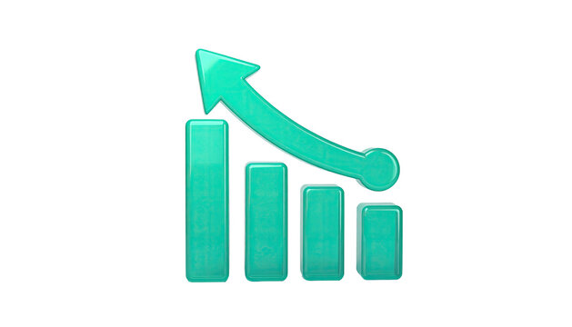 Cyan upward bar graph with a rising arrow on a black backdrop
