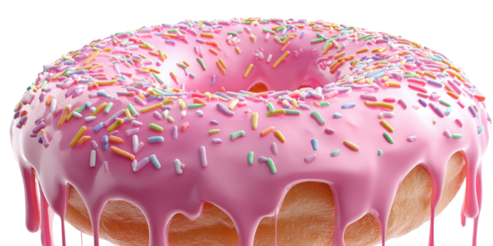 Pink donut w/ sprinkles and dripping icing - Powered by Adobe